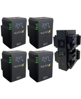 NANOX Micro 98 98Wh 14.8V 6600mAh SMART Gold Mount Battery, 4-Pack with GP-X4A Quad Charger