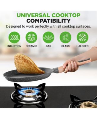 Black Marble Nonstick 17.3 Inch Crepe Pan with Wooden Spreader