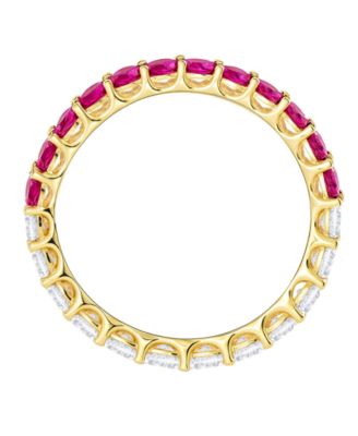 Macy's - Lab-Grown Ruby (1 ct. t.w.) and Lab-Grown White Sapphire (1 ct. t.w.) Band Ring in 14K Gold Over Sterling Silver