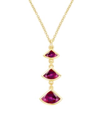 Macy's - Lab-Grown Ruby Pendant Necklace (1-1/5 ct. t.w.) in 14K Gold Over Sterling Silver