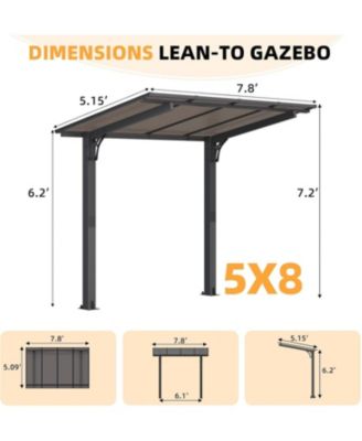 8' x 5' Gazebo Outdoor Pergola for Patio, Freestanding Lean to Hard Top Grill Gazebo