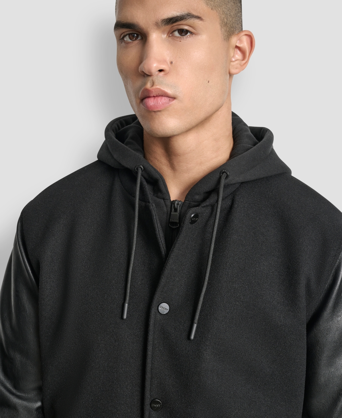 Dkny Men's Colorblocked Removable Hood Varsity Jacket