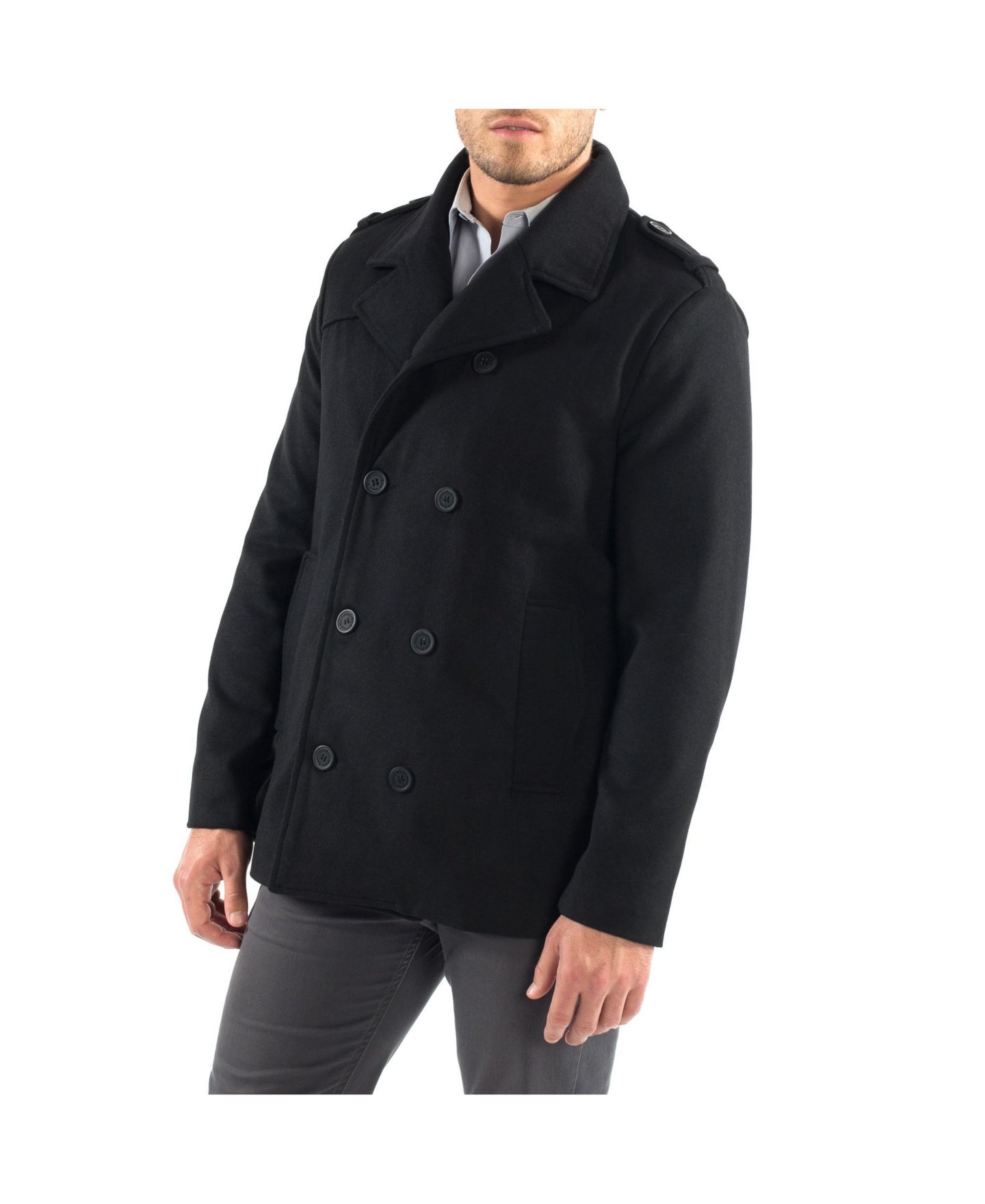 Мужское пальто Alpine Swiss Jake Pea Coat Wool Blend Double Breasted Dress Jacket Peacoat, цвет: Чёрный — фото 11