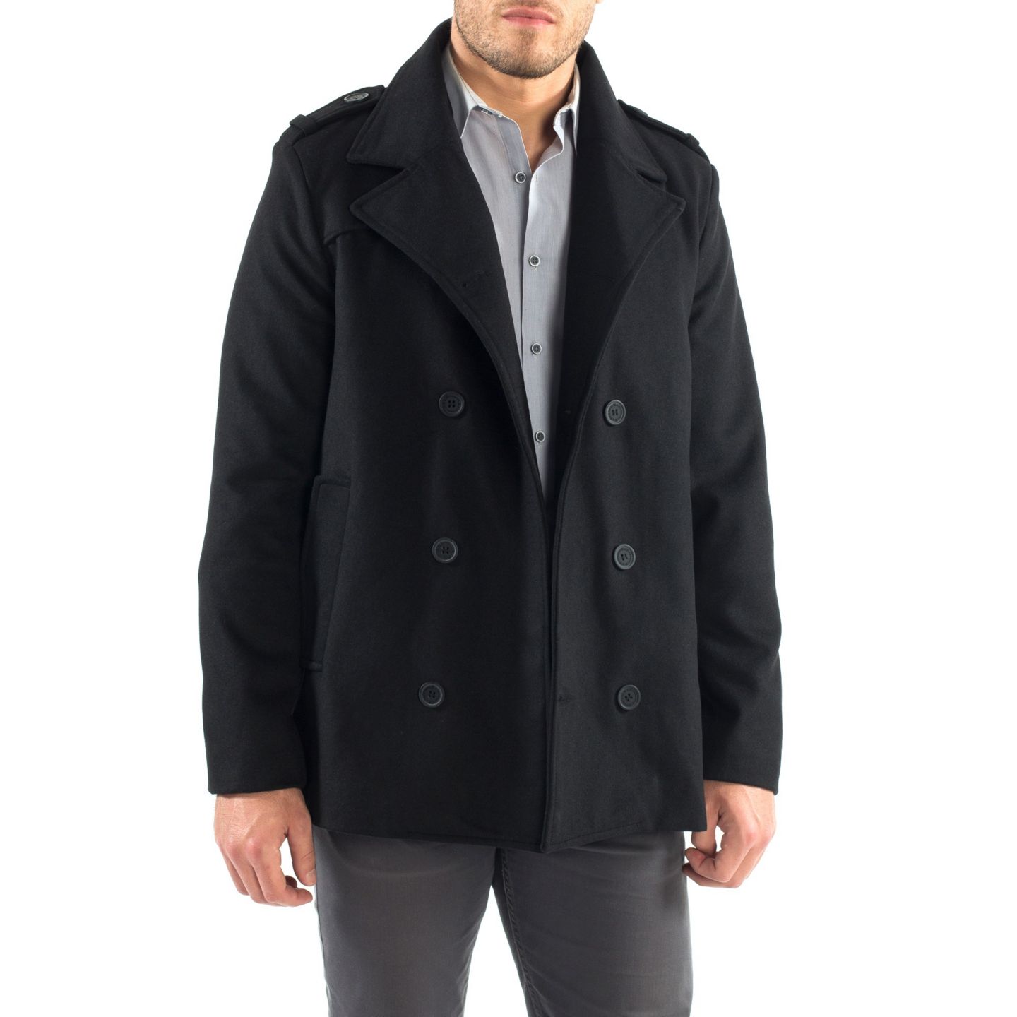 Мужское пальто Alpine Swiss Jake Pea Coat Wool Blend Double Breasted Dress Jacket Peacoat, цвет: Чёрный — фото 21