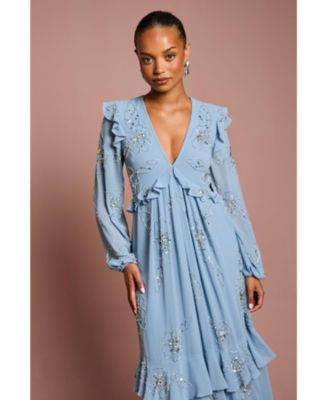 Women's Embellished Flower Georgette Midi Dress