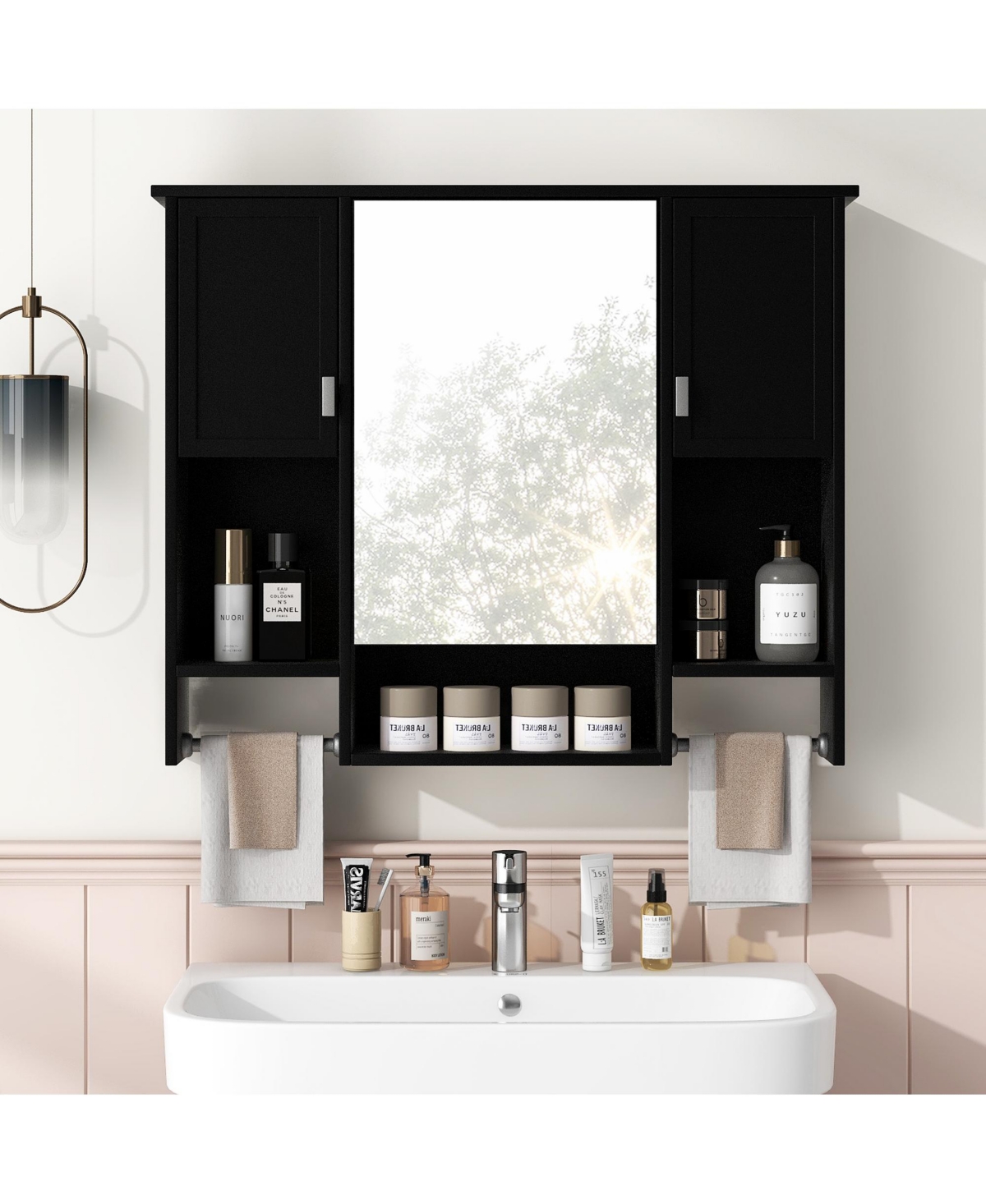 Casainc 35'' x 28'' Wall Mounted Bathroom Storage Cabinet with Mirror & Towel Bar