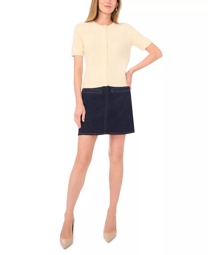 Women's Covered Button Crewneck Cardigan Sweater - thumbnail 2