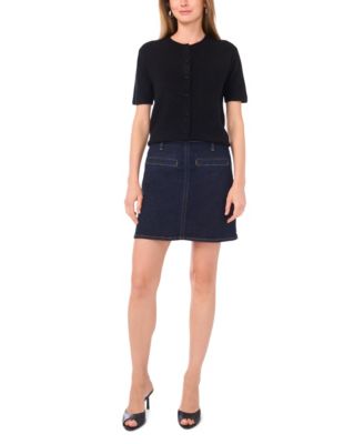 Women's Covered Button Crewneck Cardigan Sweater