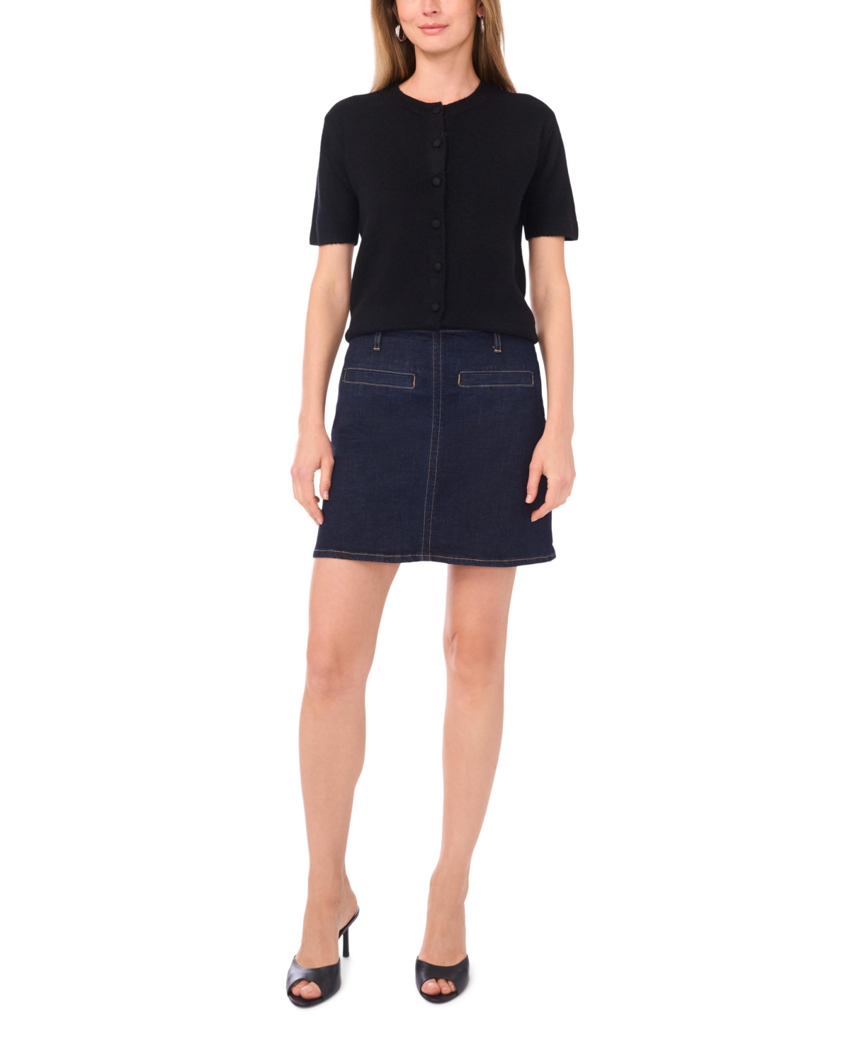 Vince Camuto Women's Covered Button Crewneck Cardigan Sweater