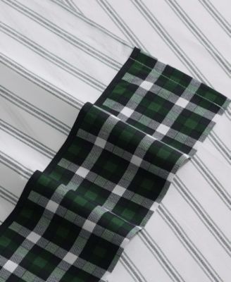 Printed Cotton Percale Contrast Hem 4 Pc. Sheet Set, Full