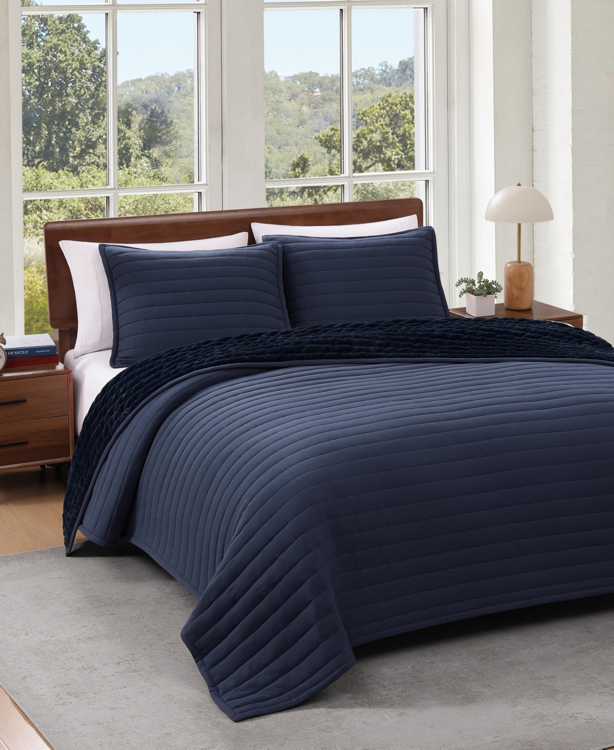 Tommy Hilfiger Classic Comfort Flannel Quilt Set In Blue