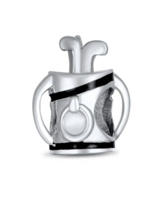 Set of 2 Golf Ball Golf Bag Clubs Charm Bead Sterling Silver for European Bracelet