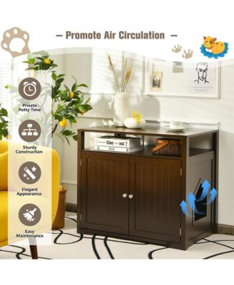 Wooden Cat Litter Box Enclosure Hidden Cat Washroom w/ Storage Layer