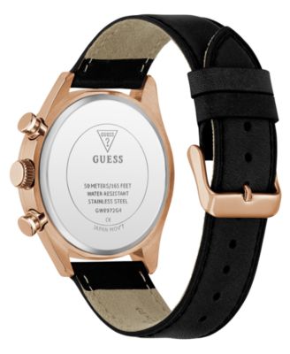 Men's Rose Gold-Tone Black Leather Multi-Function Watch, 44mm