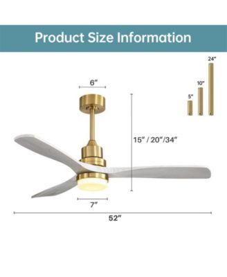 52-inch Modern Minimalist Golden 3 Blades Ceiling Fan with 3 color Dimmable and Memory Function Light and Remote control