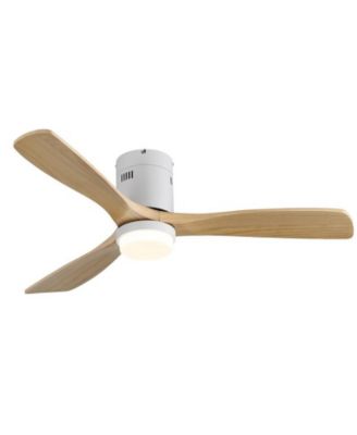 52-inch Modern White 3 Solid Wood Blades Flush Mount Tri color Adjustable Ceiling Fan Light with Remote Control and Forward Reverse Rotation Function