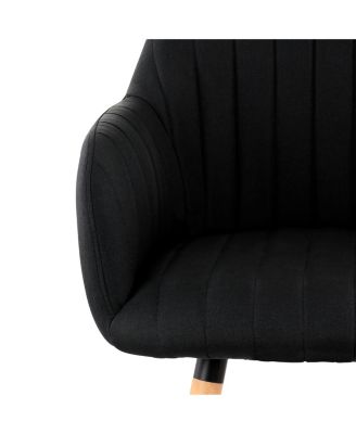 2 Piece Fabric Tufted Chair in Black with Wooden Legs