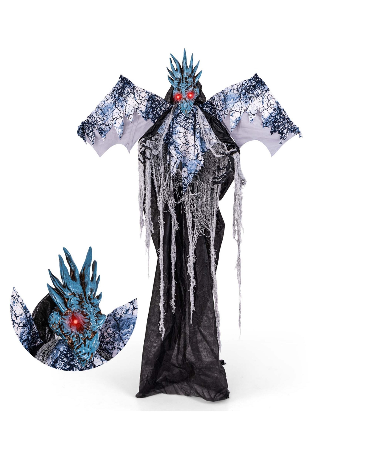 6ft Halloween Animatronic Decoration Animated Dragon with Light Up Eyes Posable Wings & Arms Sound & Touch Activated Standing Figure