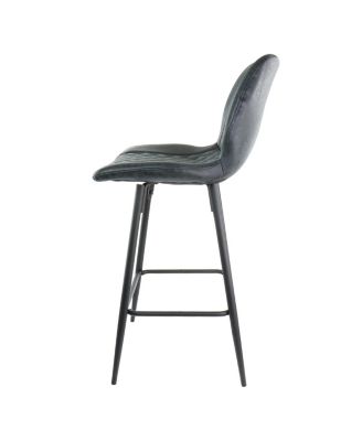 2 Piece Diamond Stitched Faux Leather Bar Chair in Black with Metal Legs