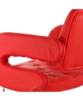 Faux Leather Tufted Bar Stool in Red with Chrome Base and Adjustable Height