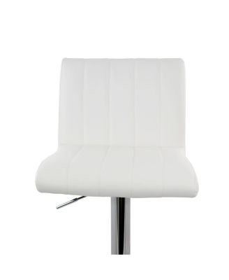 2 Piece Tufted Faux Leather Adjustable Bar Stool in White with Chromed Base