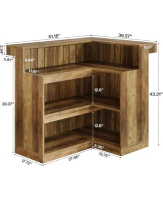 L-Shaped Kitchen Island, Home Bar Unit for Home, 4-Tier Corner Liquor with Storage Shelves and Wine Glasses Holder