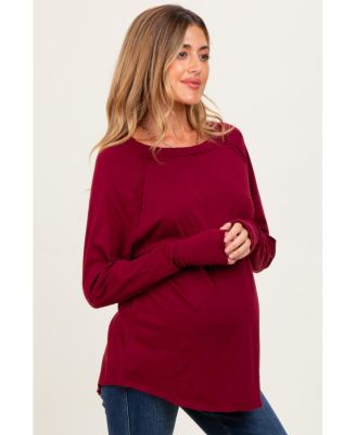 Maternity Burgundy Exposed Seam Long Sleeve Top