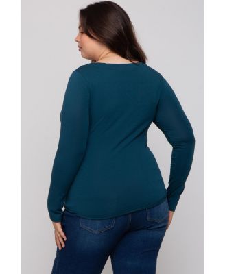 Plus Size Dark Teal Basic Long Sleeve Top
