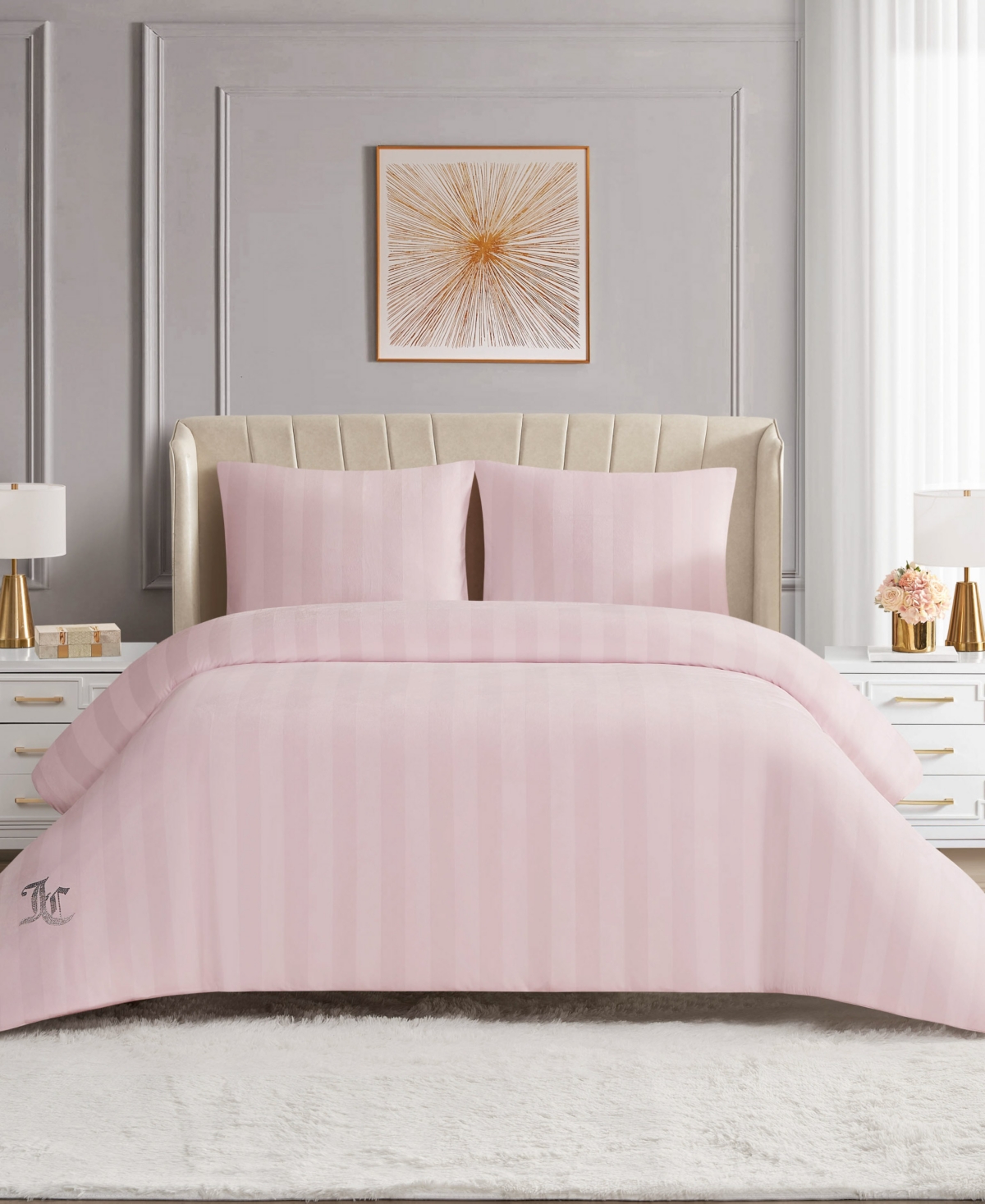 Juicy Couture Jenny Velour Striped Jacquard 3-pc. Comforter Set, King In Pink