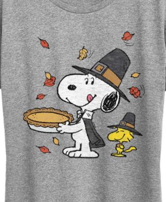 Thanksgiving Pie Snoopy and Woodstock Women's Short Sleeve Graphic T-shirts
