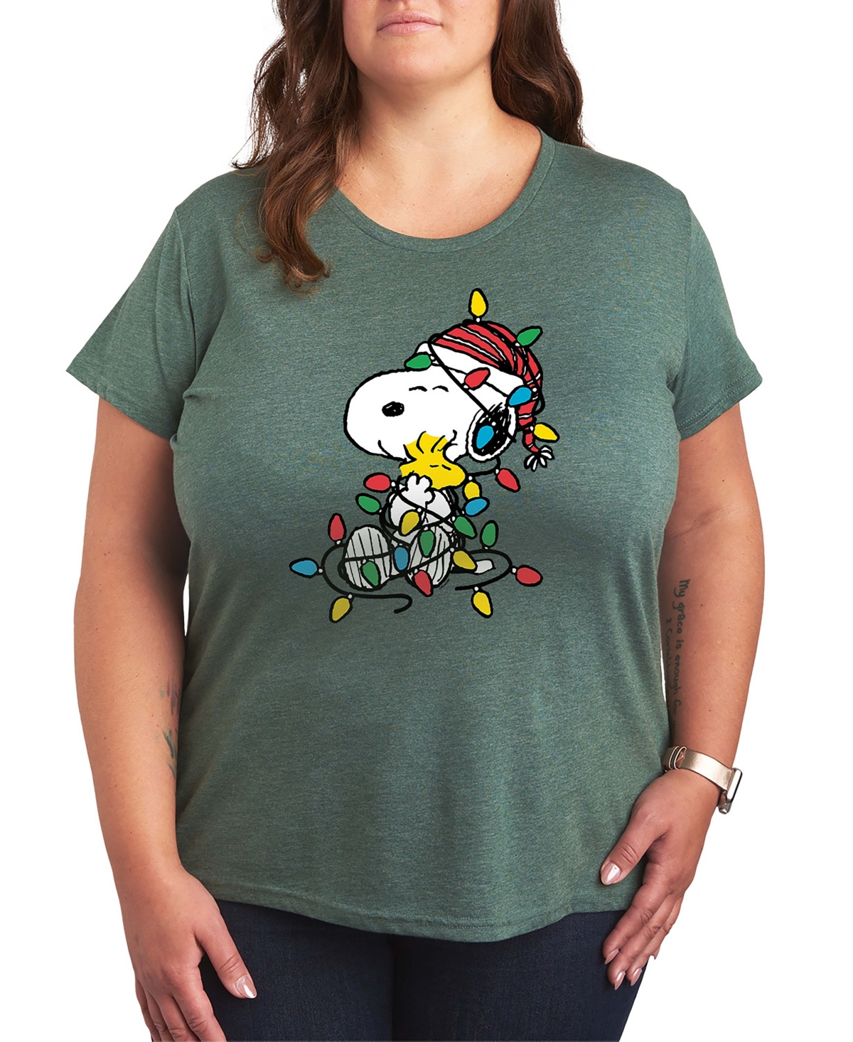 Snoopy ans Woodstock Christmas Lights Women's Short Sleeve Graphic T-shirts