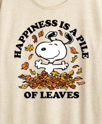 Snoopy Plus Size Happiness is a Pile of Leaves Women's Short Sleeve Graphic T-shirts