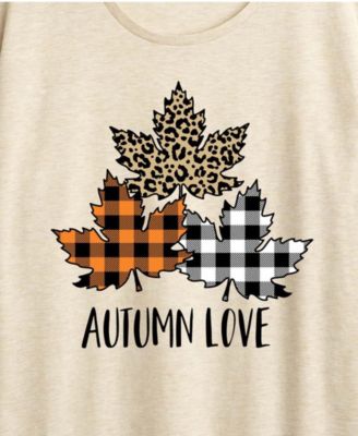 Plus Size Fall Leaves Crew Neck Graphic T-shirts