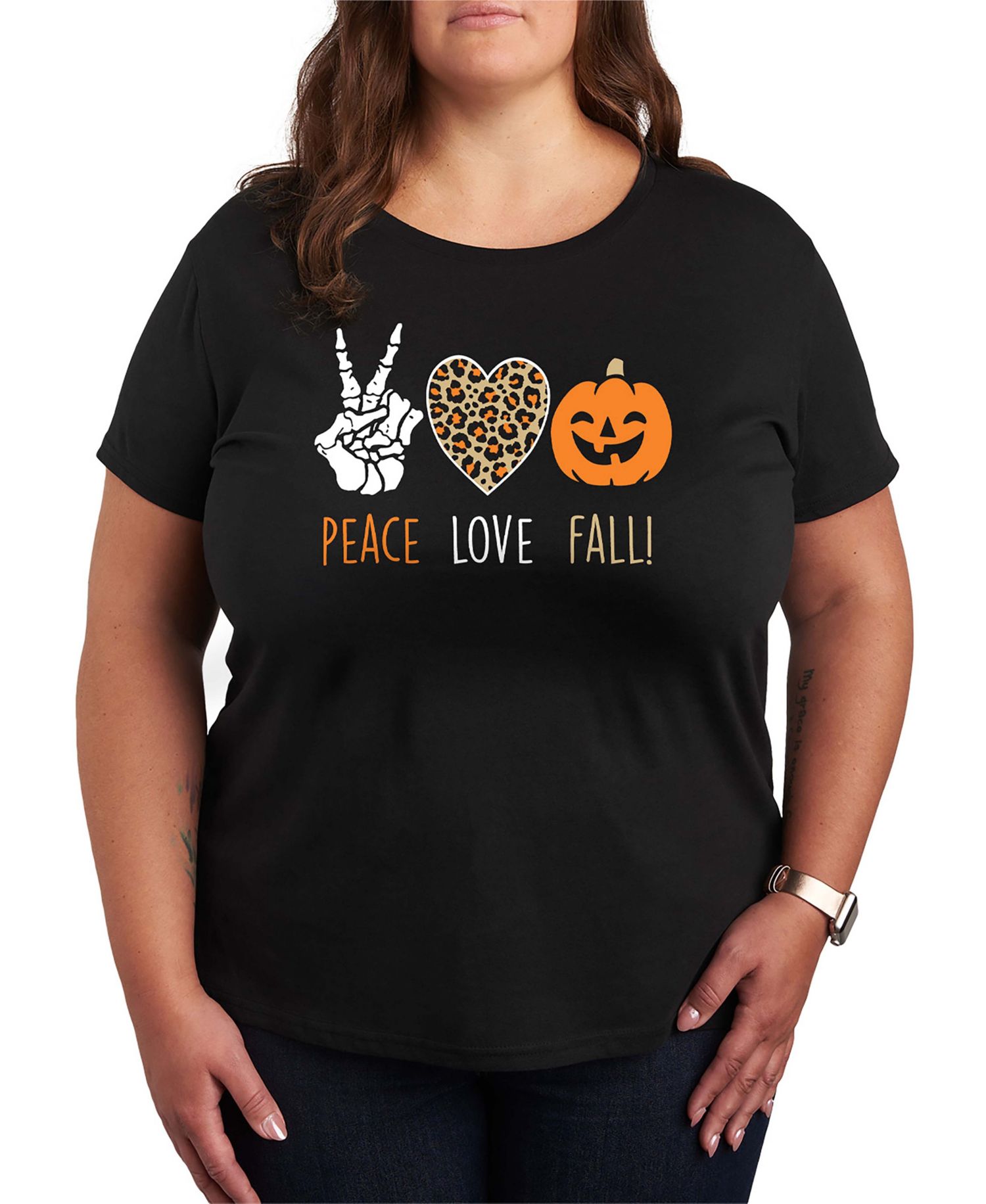 Peace Love Plus Size Halloween Women's Short Sleeve Graphic T-shirts