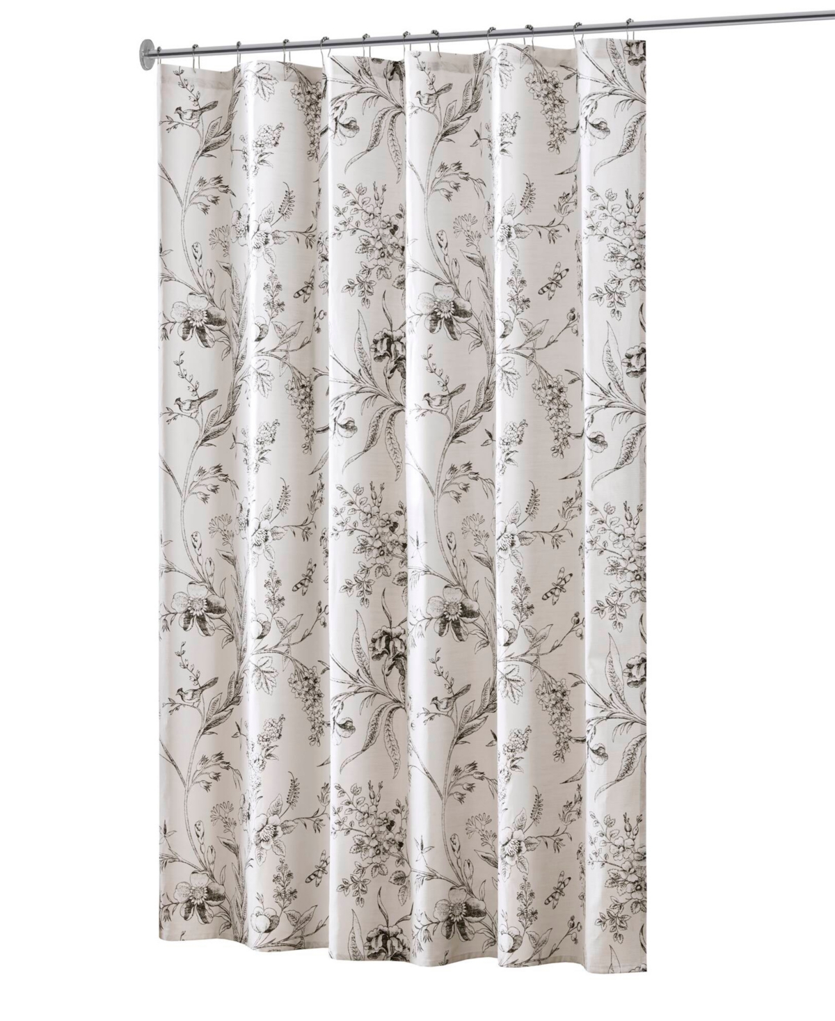 Laura Ashley Branch Toile Vintage Floral Shower Curtain, 72" X 84" In White