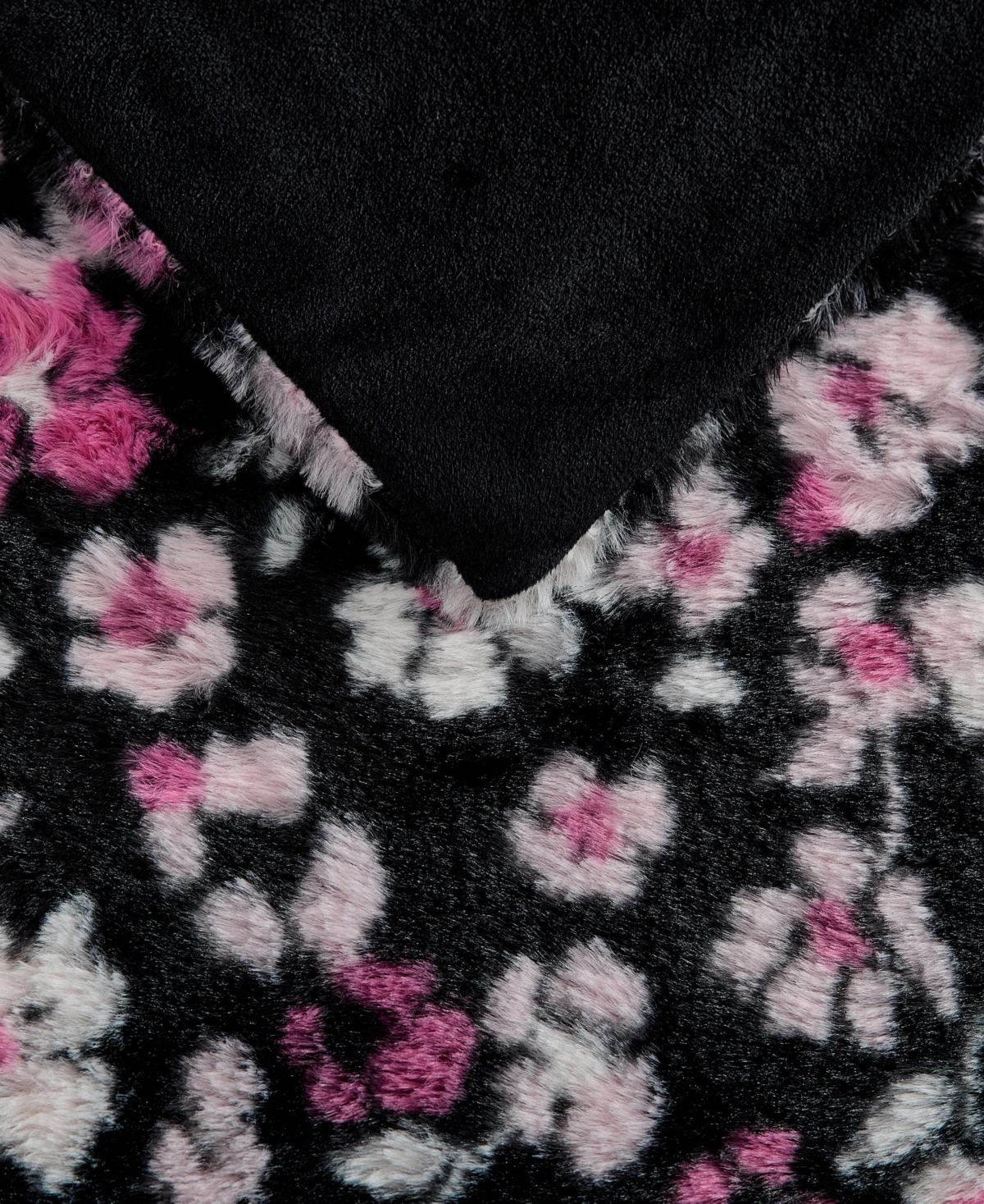 Betsey Johnson Printed Faux Rabbit Fur Blanket, 70" X 50" In Black