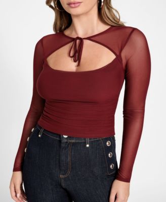 Women's Lauryn Long Sleeve Tie Detail Mesh Top