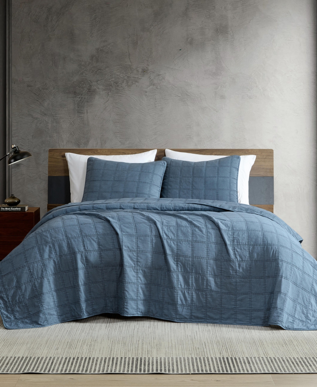 Kenneth Cole New York Solid Stonewashed 3-pc. Quilt Set, King In Blue