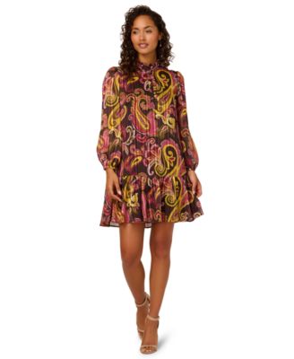 Adrianna Papell - Women's Mock Neck Chiffon Printed Dress