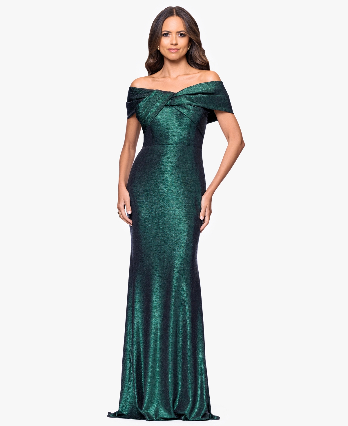 Betsy & Adam Women's Long Off-The-Shoulder Gown