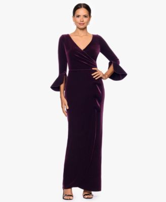 Women's Velvet Long Sleeve V-Neck Gown