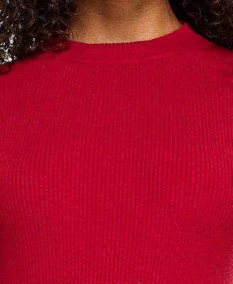 Juniors' Long Sleeve Mock Neck Slim Sweater Dress with Attached Fur Cuff