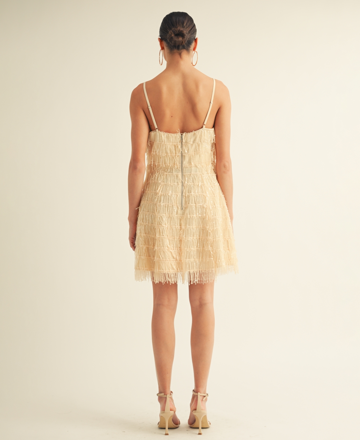 Arose Studio, Inc Women's Samara Fringe Detail Flapper Mini Dress In Neutral