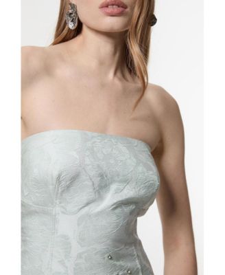 Crystal Embellished Strapless Midi Dress