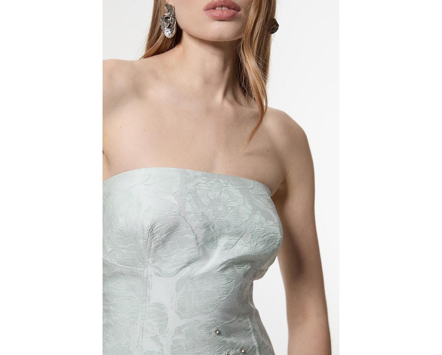 Crystal Embellished Strapless Midi Dress