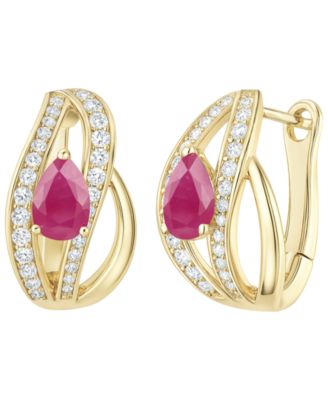Emerald (5/8 ct. t.w.) and Diamond (1/3 ct. t.w.) Drop Earrings in 14k Gold (also in 14k White Gold Sapphire & 14k Gold Ruby)