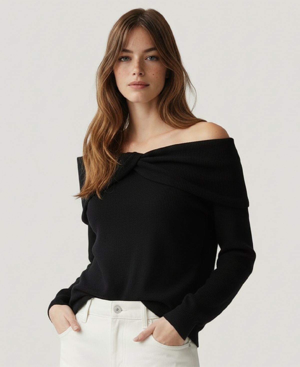 Naadam Women's Twist Front Off The Shoulder Sweater