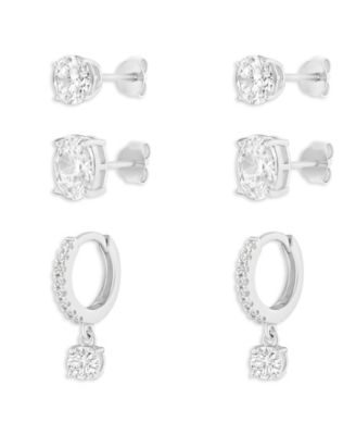 3-Pc. Cubic Zirconia Sterling Silver Earrings Set, Macy's Exclusive