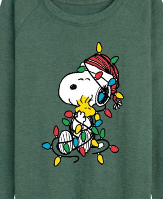 Plus Size Snoopy ans Woodstock Christmas Lights French Terry Long Sleeve T-Shirt