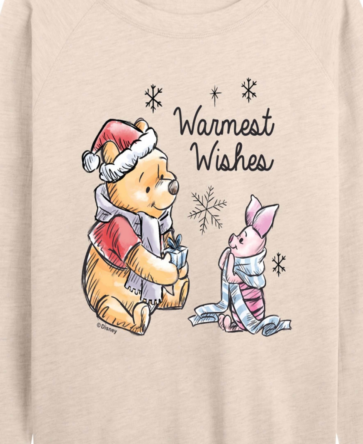 Hybrid Apparel Winnie The Pooh And Piglet Christmas Warmest Wishes Women's French Terry Long Sleeve Shirt In White